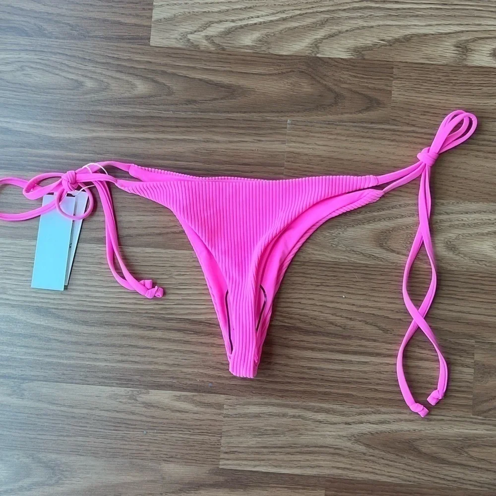 Frankies Bikinis Sky Ribbed Bikini Bottom in Pink Punch NWT